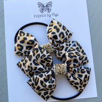 Elastic Bow Piggy Pair - Leopard