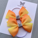 Elastic Bow Piggy Pair - Orange Yellow Ombré