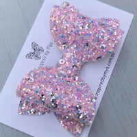 Alani Bow - Pink Blue & Silver Sequin Sparkles Glitter