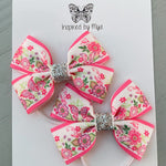 Elastic Bow Piggy Pair - Pink Butterflies