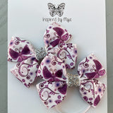 Elastic Bow Piggy Pair - Purple Butterflies