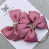 Elastic Bow Piggy Pair - Dusty Rose Pink