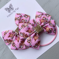 Elastic Bow Piggy Pair - Pink Sloth