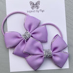Elastic Bow Piggy Pair - Purple & Silver