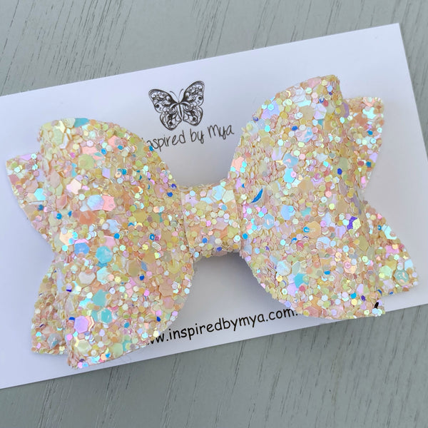 Alani Bow - Rainbow Pastel Peach Glitter