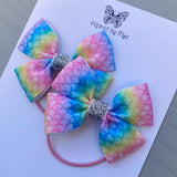 Elastic Bow Piggy Pair - Rainbow Mermaid