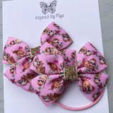 Elastic Bow Piggy Pair - Pink Sloth