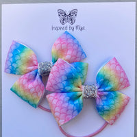 Elastic Bow Piggy Pair - Rainbow Mermaid