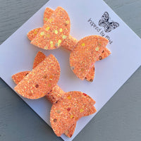 Small Mariah Piggy Clip Pair - Orange Glitter