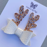 Airlie Bow - White & Rose Gold Reindeer
