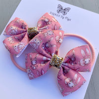 Elastic Bow Piggy Pair - Bunny Rabbits