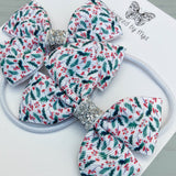 Elastic Bow Piggy Pair - Christmas Holly