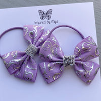 Elastic Bow Piggy Pair - Purple & Silver