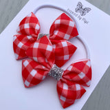 Elastic Bow Piggy Pair - Red & White