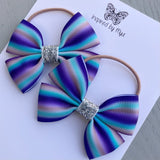 Elastic Bow Piggy Pair - Purple Rainbow