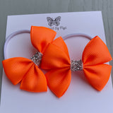 Elastic Bow Piggy Pair - Neon Orange