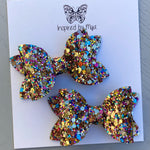 Small Mariah Piggy Clip Pair - Rainbow Gold Glitter