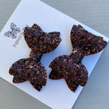 Small Mariah Piggy Clip Pair - Chocolate Brown Glitter