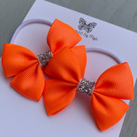 Elastic Bow Piggy Pair - Neon Orange