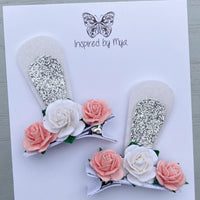 Floral Easter Bunny Piggy Clip Pair (sit upright)