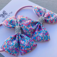 Elastic Bow Piggy Pair - Rainbow Hearts