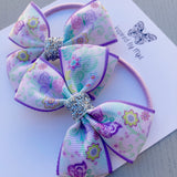 Elastic Bow Piggy Pair - Purple Butterflies