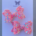 Small Mariah Piggy Clip Pair - Iridescent Coral Pink Glitter