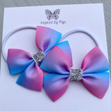 Elastic Bow Piggy Pair - Pink & Blue Ombré