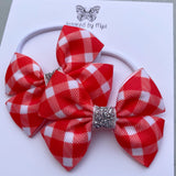 Elastic Bow Piggy Pair - Red & White