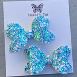 Small Mariah Piggy Clip Pair - Frozen Blue Mix Glitter