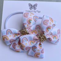 Elastic Bow Piggy Pair - Boho Rainbows