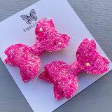 Small Mariah Piggy Clip Pair - Neon Hot Pink Glitter