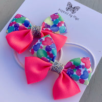 Elastic Bow Piggy Pair - Neon Hearts