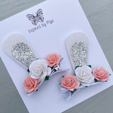 Floral Easter Bunny Piggy Clip Pair (sit upright)