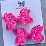 Small Mariah Piggy Clip Pair - Neon Hot Pink Glitter