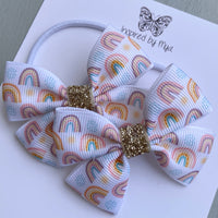 Elastic Bow Piggy Pair - Boho Rainbows