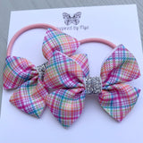 Elastic Bow Piggy Pair - Rainbow Tartan