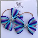 Elastic Bow Piggy Pair - Purple Rainbow