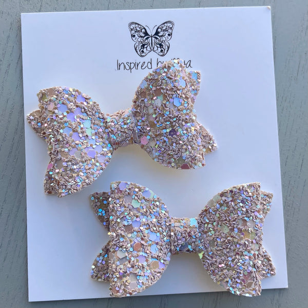Small Mariah Piggy Clip Pair - Iridescent Almond Glitter