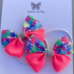 Elastic Bow Piggy Pair - Neon Hearts