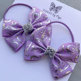 Elastic Bow Piggy Pair - Purple & Silver