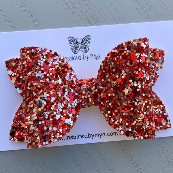 Alani Bow - Red & Rose Gold Christmas Glitter