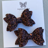 Small Mariah Piggy Clip Pair - Chocolate Brown Glitter