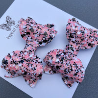 Small Mariah Piggy Clip Pair - Pink Black White Mix Glitter