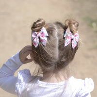 Small Everly Bow Piggy Pair Clips - Light Pink & White