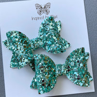 Small Mariah Piggy Clip Pair - Sea Mist Glitter