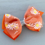 Boutique Ribbon & Tulle Bow Clip - Orange