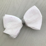 Boutique Ribbon & Tulle Bow Clip - White Sparkles