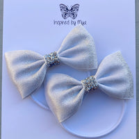 Elastic Bow Piggy Pair - Silver