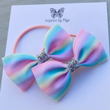 Elastic Bow Piggy Pair - Pastel Rainbow